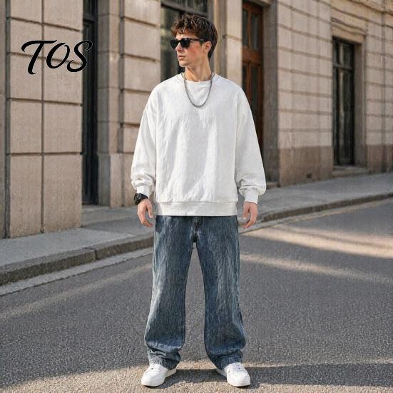 Atmungsaktive Trainingsbekleidung Herren Langarm-Sweatshirt, Locker geschnittener Pullover, Unifarbenes Outdoor-Reisekleidungsstück mit Rundhalsausschnitt für