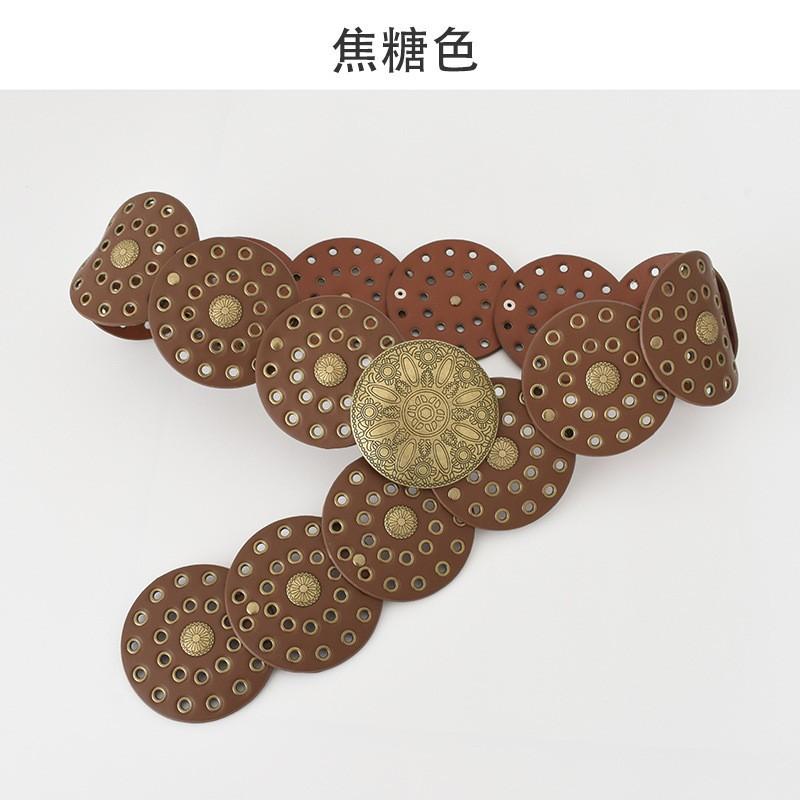 

Retro Oversized Chic Waist Belt With Eyecatching Details Perfect For Western Fashion Caramel,105cm
