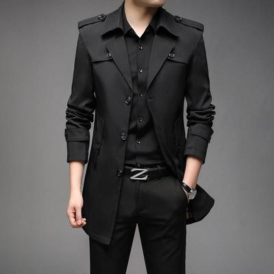 Uomo Classico Trench Uomo Giacca Antivento Tinta Unita Business Casual Giacca Lunga Abbigliamento Uomo Capispalla Cappotti