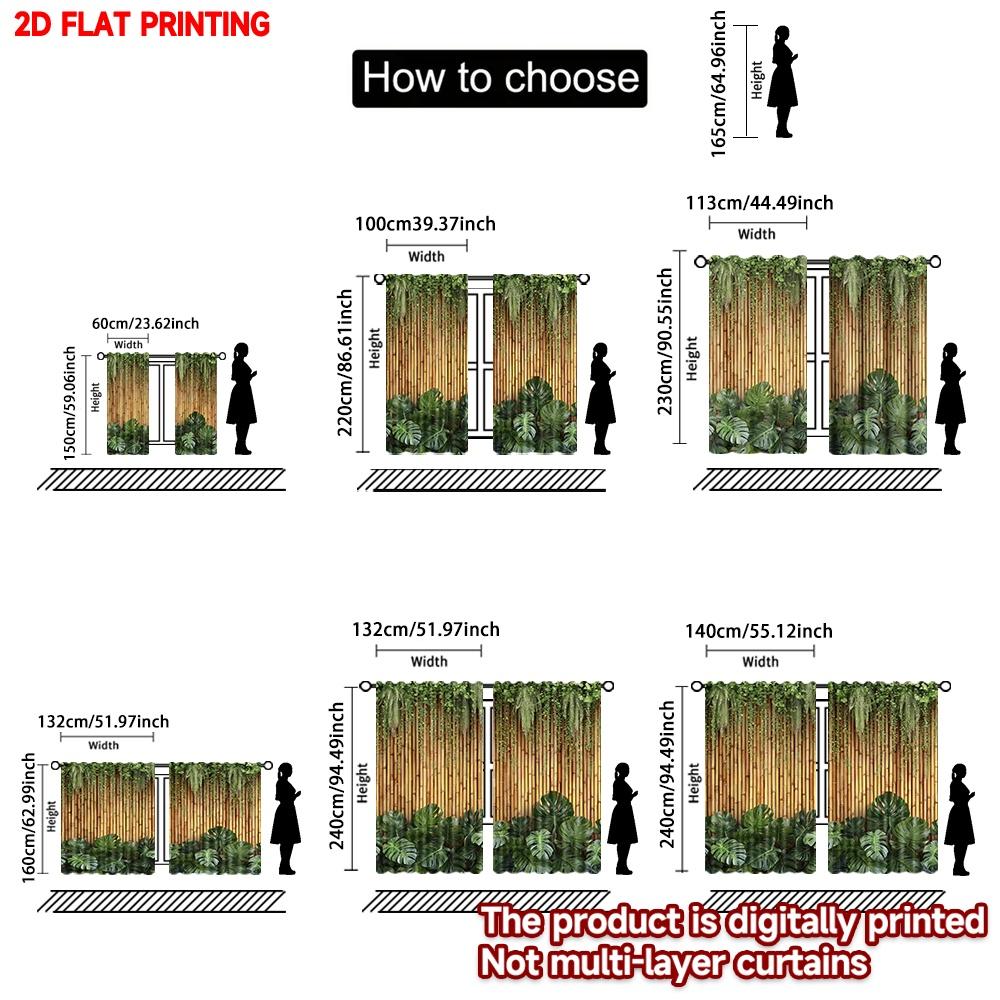 Set Of 2 Polyester Plant Curtains Digital Printing Natural Green Brown Zen Style Leaf Pattern Living Room Bedroom Decor Curtain Ideal For Sitting