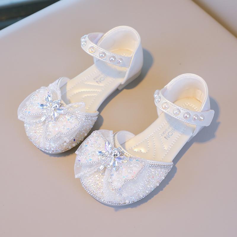 Girls Princess Shoes Mesh Lace Bow Kids Half Sandals Beauty Crystal Fairy Style 2025 New Girls Dance Shoes for Party Wedding
