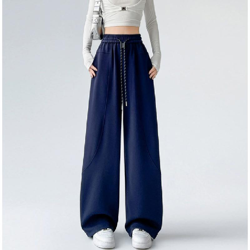 Curved Hem Women'S Fall/Winter Fleece-Lined High-Waisted Drawstring Straight Banana Sweatpants With Draped Effect And Narrow Wide Legs