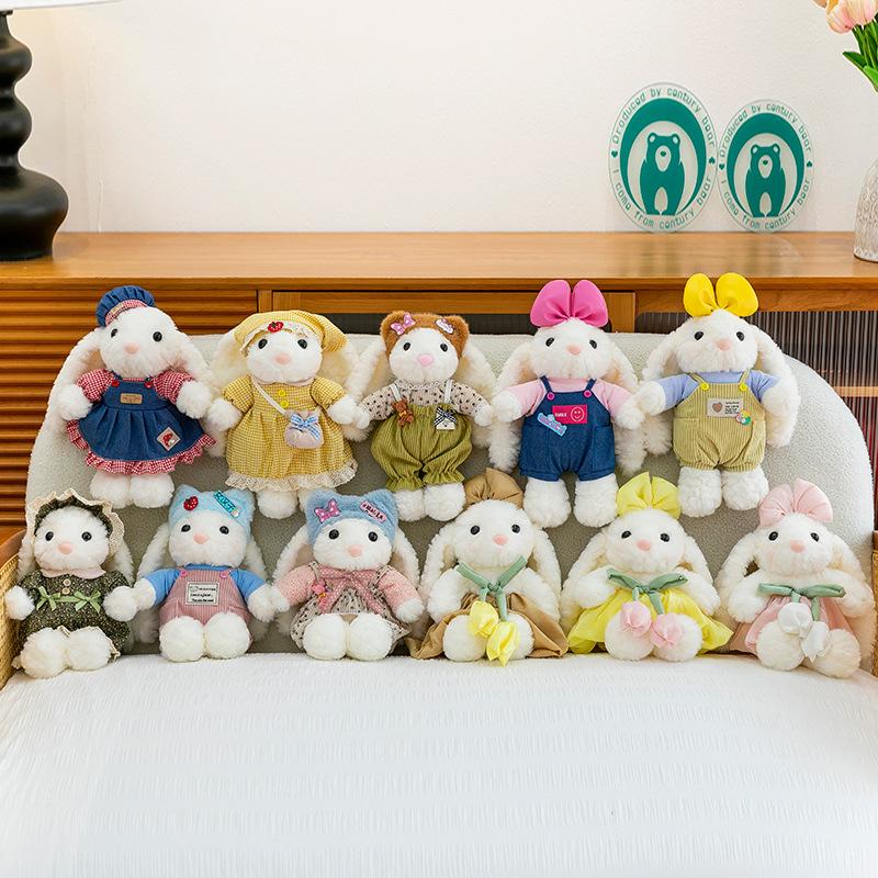 New dress bunny plush toy cartoon overalls long-eared rabbit doll soothing doll