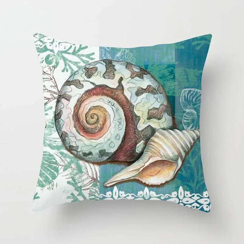 45X45CM Retro Mediterraner Ozean Druck Blau Grün Kissenbezug Heiß Meerjungfrau Fisch Kissenbezug Sofa Sitz Wohnzimmer Dekokissen