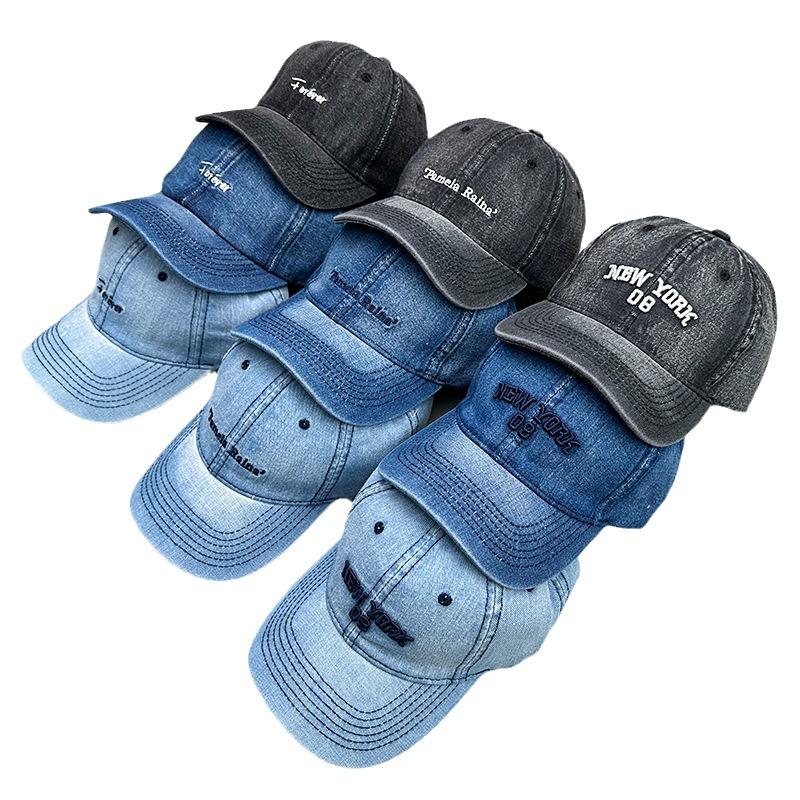Versatile Fashion Embroidered Denim Letter Washed Sunshade Korean Baseball Cap Men'S And Women'S Trend Breathable