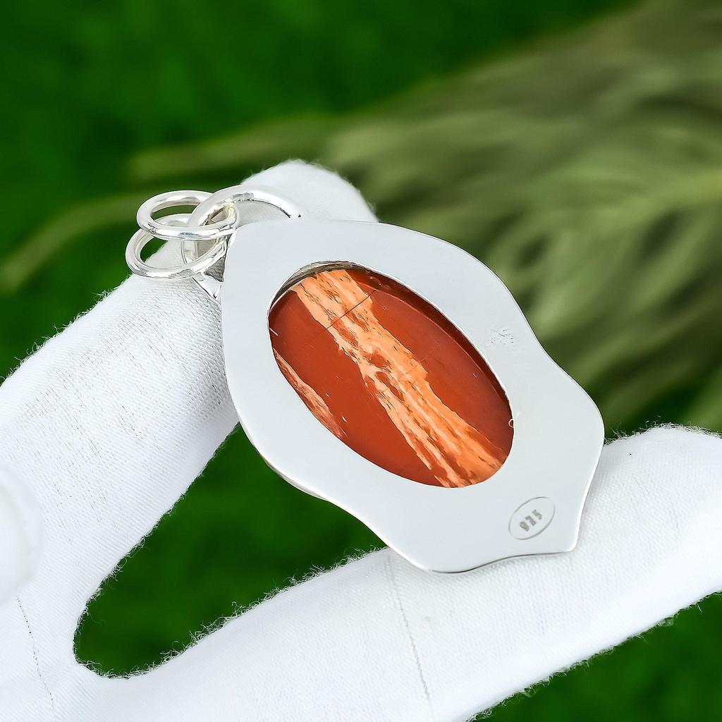 Gift For Women Pendant 925 Sterling Silver Natural Red Snakeskin Jasper Gemstone