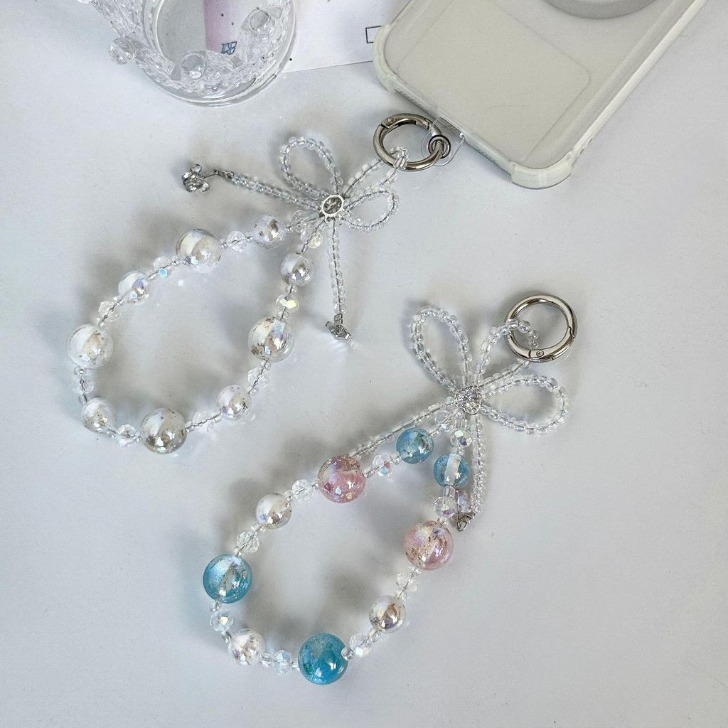Creative Starry Sky Beaded Phone Charm with Bow and Flower Accents - Anti-Lost Pendant Keychain Lanyard
