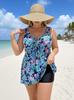 Tankini a due pezzi floreale taglie forti stile europeo e americano con gonna e slip con coulisse