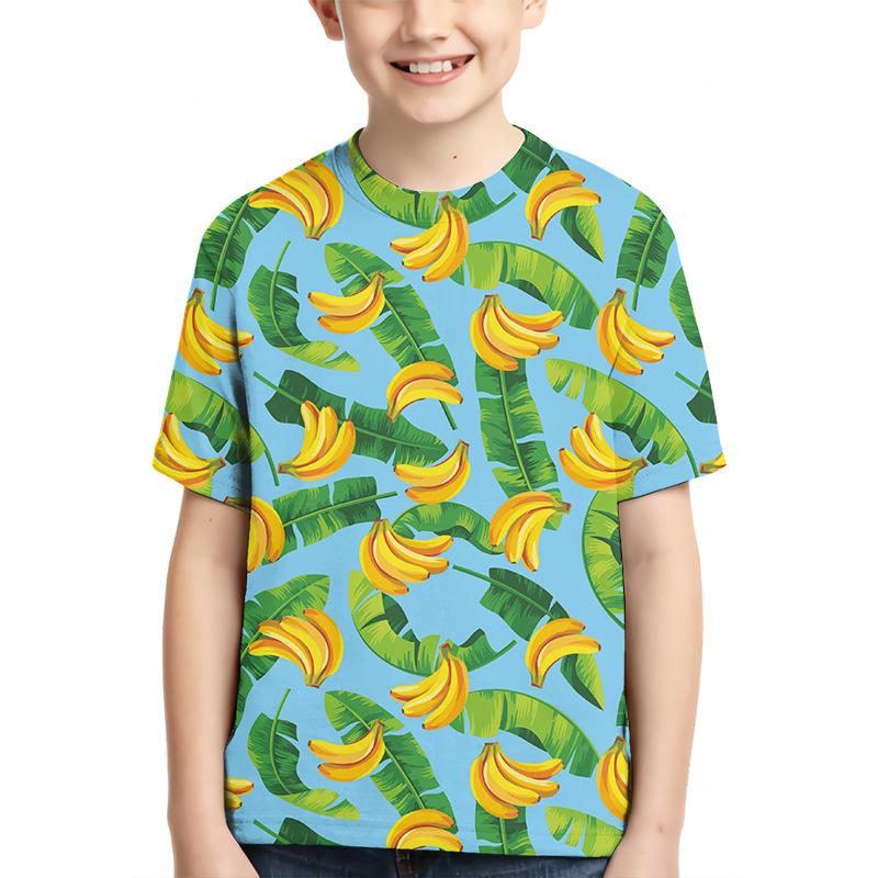 Children's Plant Pattern 3D Digital Printed Boys' Casual and Comfortable Round Neck Short Sleeved T-shirt
