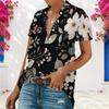 Women Plus Size Collared Neck Short Sleeve Floral Printed Button Front Shirt