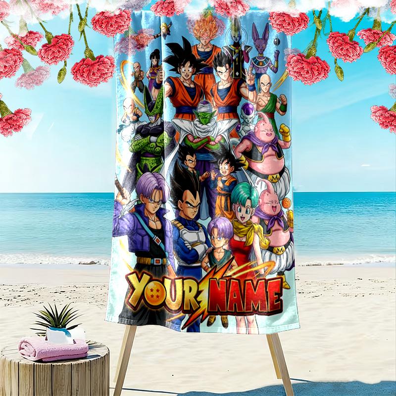 Name Custom Anime Dragon Ball Print Beach Towel, Large Soft Quick Dry Towel for Beach Camping Swimming