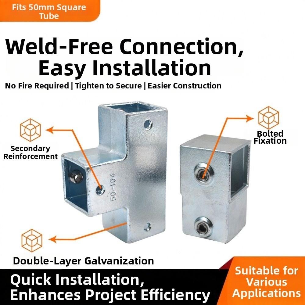 50mm Square Tube Connector Weld-Free Assembly Thickened Structure Tube Joint Bracket Galvanized Steel Multiway Connection