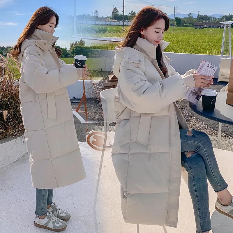 

Зимняя женская куртка Теплые парки Женская Утепленная куртка-пуховик Удлиненная парка с капюшоном Свободная женская куртка для снега M бежевый