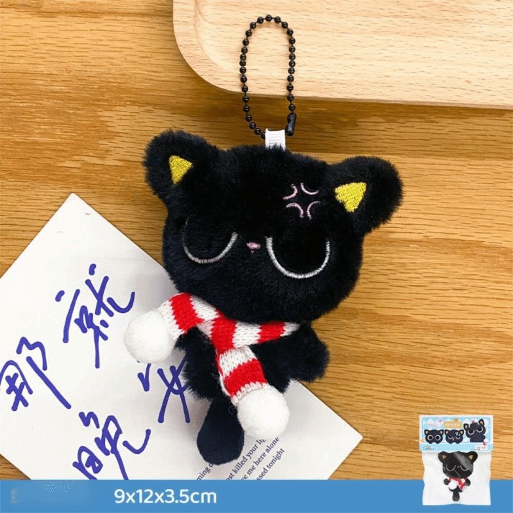 Sleepy Black Cat Plush Keychain Soft Car Key Ring New Bag Charms School Bag Decoration