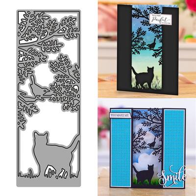 Rechteckige Metall-Stanzformen mit Katzenwaldmotiv für Scrapbooking, Prägeschablonen, Kartenherstellung, Basteldekoration
