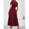 New Women's Elegant Solid Color Batwing Sleeve Maxi Dress, Overlap V-Neck Waist Pleated Long Dress for Summer Casual & Formal Occasions