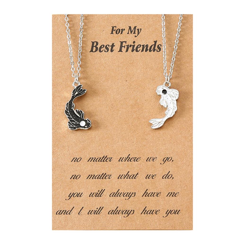 European & American Drip Oil Tai Chi Fish Best Friends Woven Bracelet & Necklace Set