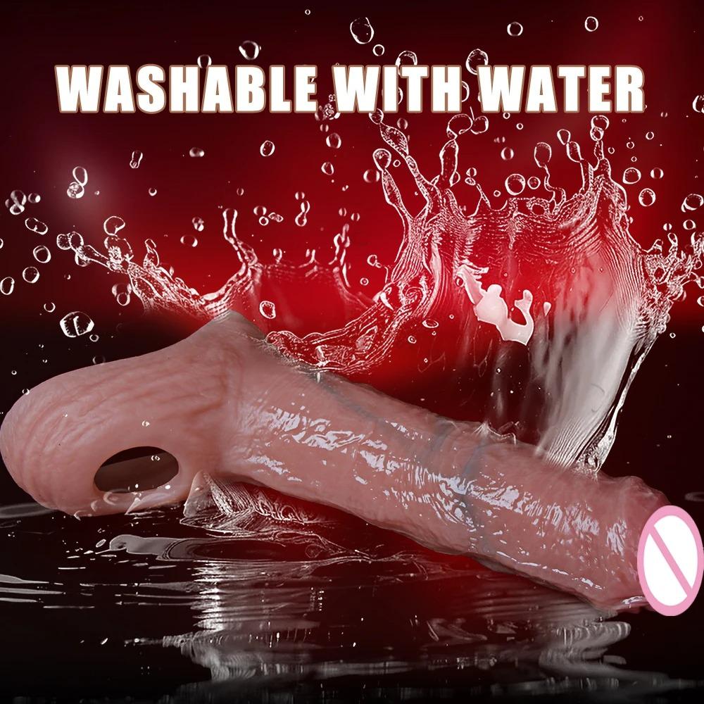 Nakładka na penisa Silikon spożywczy Przedłużacz penisa Opóźnienie wytrysku Dorosła zabawka erotyczna Przyjemność dla par Wielorazowy prezerwatywa Pierścień na penisa