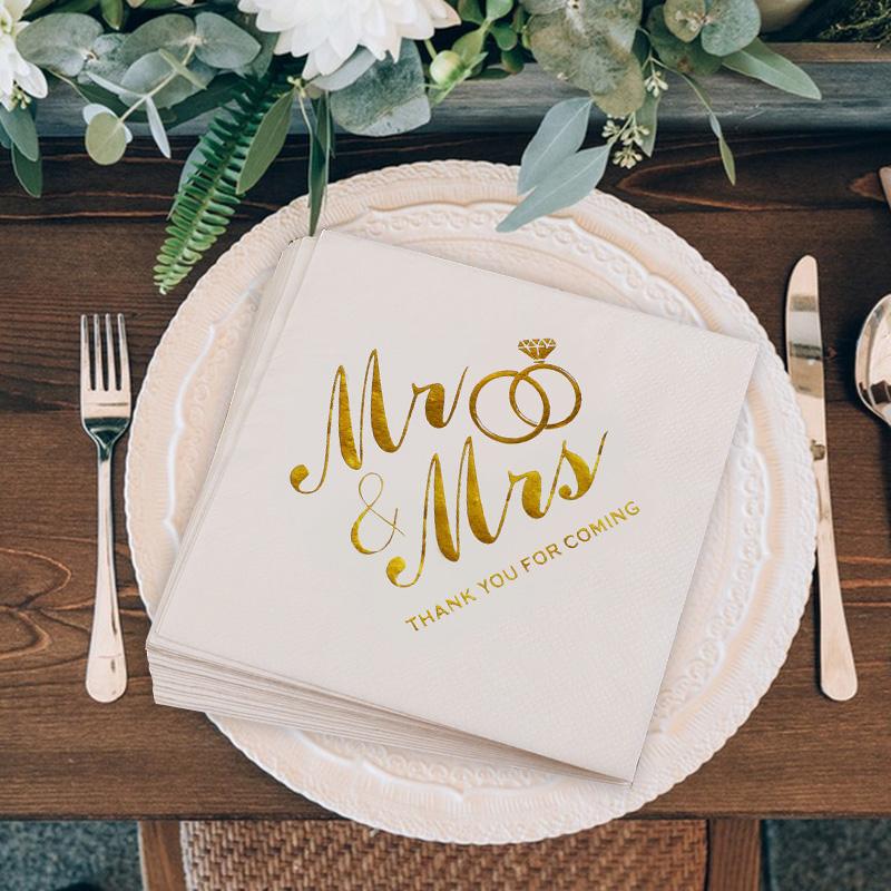 100/20Pcs Mr Mrs Wedding Paper Napkin for Bridal Shower Anniversary Table Decoration Supplies Cocktail Dessert Disposable Napkin