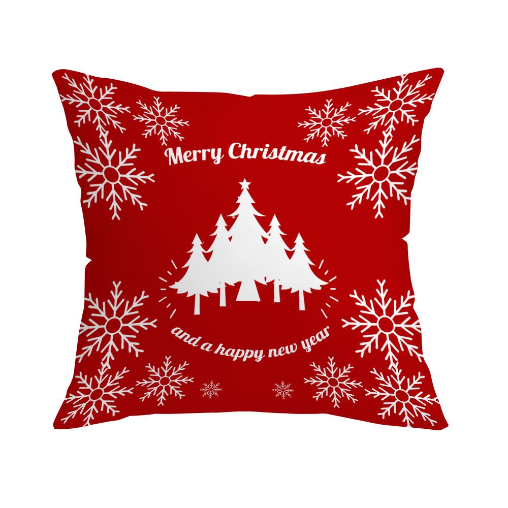 

Christmas Red Square Pillow Cover Elk Santa Claus Christmas Tree Print Home Pillow Cushion Cover 45*45cm