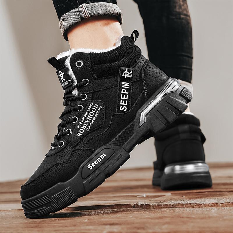 Men's Cotton Boots New Winter Warm Plus Velvet Outdoor Casual Boots Fashion Soft-sole Anti-slip Comfort High-top Snow Work Boots