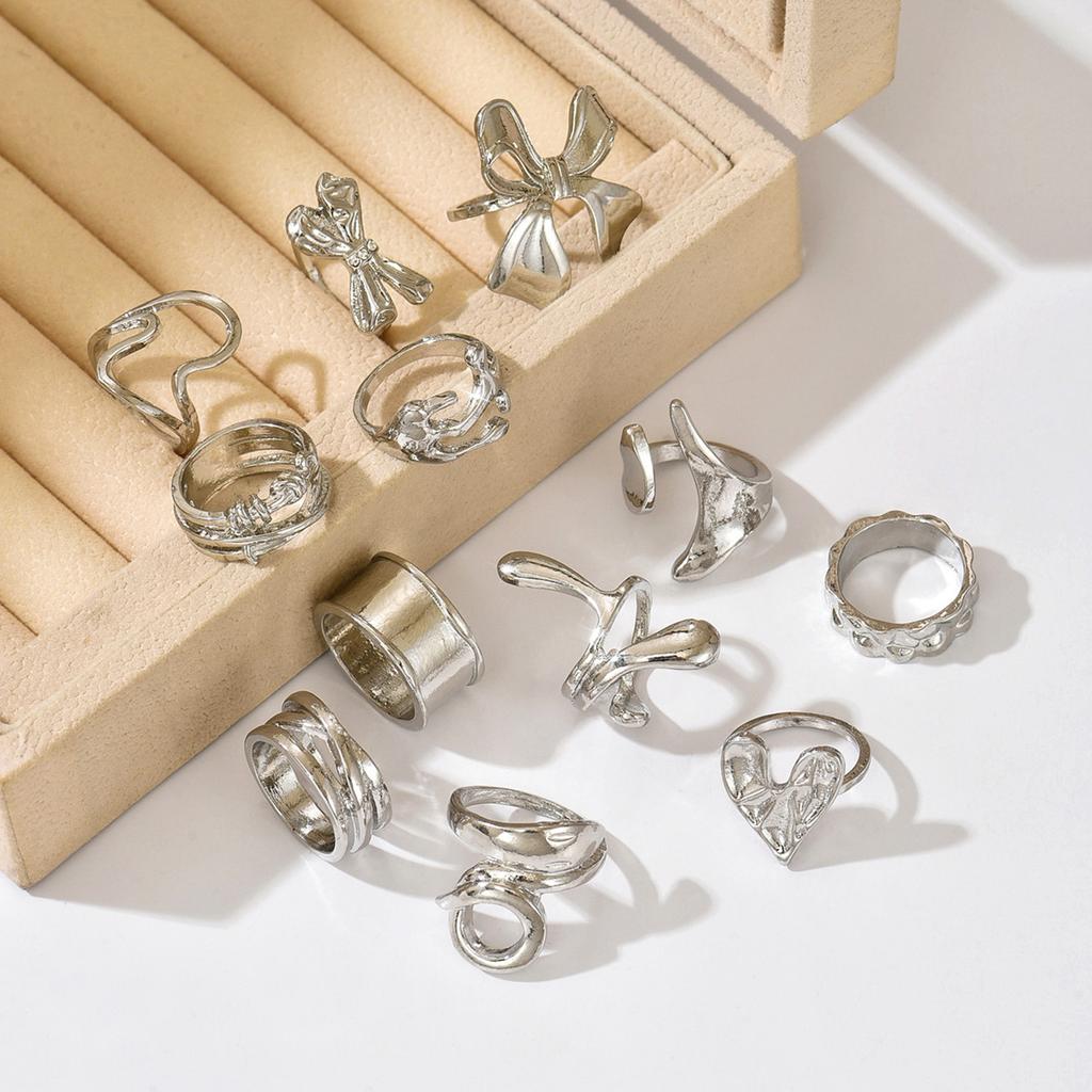 Glossy Ring Set European and American Jewelry Exaggerated Lava Lines Bow Love Alloy Ring Women