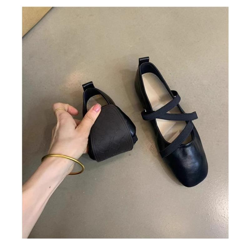 Fashion New Style Spring Ballet Flat Shoes Women Comfy Leather Shoes Women Luxury Square Toe Flats Mary Janes Ladies Shoes Double Buckle