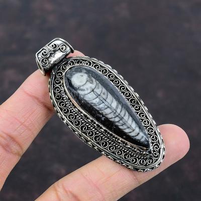 Orthoceras Fossil Pendant Vintage Pendant 925 Sterling Silver Pendant Handmade Pendant Orthoceras Fossil Jewelry Gemstone Pendant For Gift