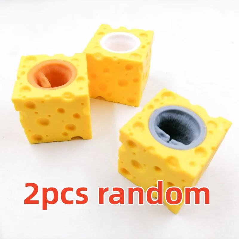 

2Pcs Pop Up Playful Mouse And Cheese Block Press Counter-Stress Hide And Seek Figures Stress Ease Fidget S For Adult