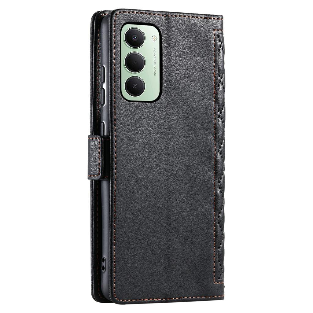 For Xiaomi Redmi 15 5G (Global) (169mm) Leather Case Rhombus Texture Wallet Stand Phone Cover with Wrist Strap