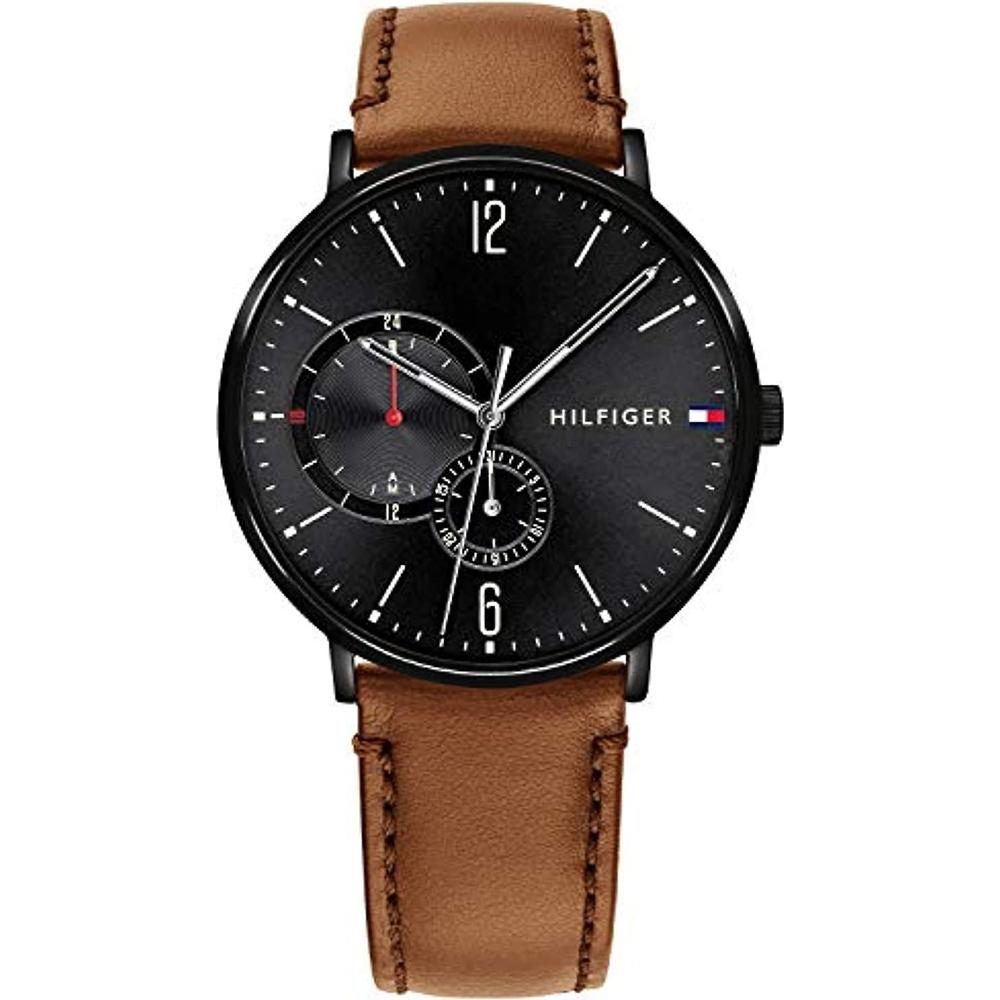 Tommy Hilfiger Historical Collection Black Dial Brown Leather Strap Men s Quartz Watch 1791510 чёрный