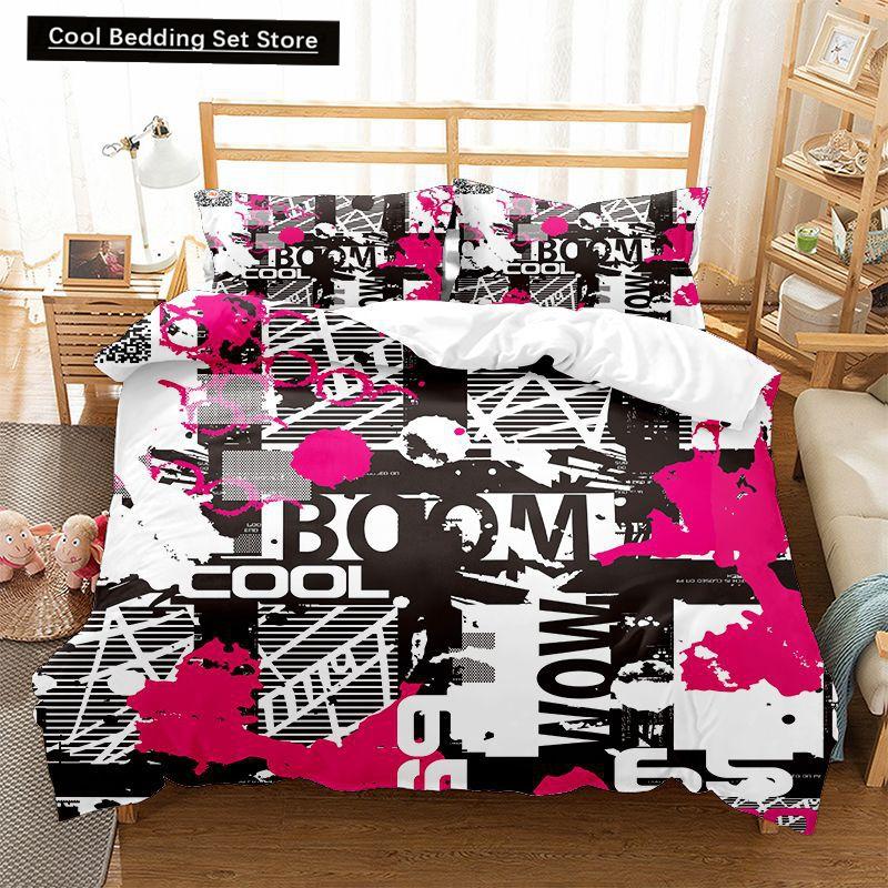 Hippie Graffiti Duvet Cover Set King Queen Size for Kids Boys Youth Polyester Comforter Cover Modern Street Art Bedspread Cover