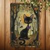 1pc Vintage Halloween Cat Metal Tin Sign, Iron Construction, Spooky Forest and Moon Scene, Wall Art for Home, Bar, Cafe, Gym, Ga