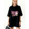 Oversized T Shirt Dress Black Brand New Graphic Print With Pink Text And Hand Gestures Casual Streetwear Style For Women