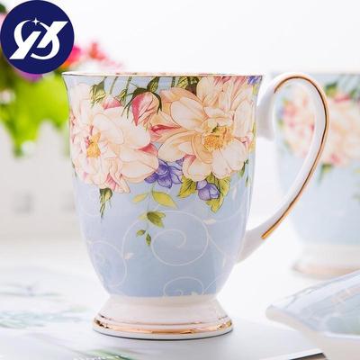 Nordic Pastoral Bone Cna Large Capacity Coffee Milk Mug Cafe Creative Ceramic Hand Painted Floral Teacup Vintage Tea Ceremony
