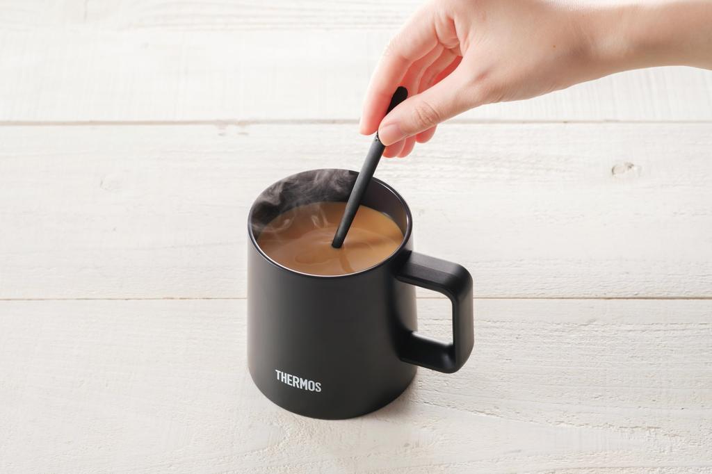 Thermos Vakuumisoliert Spülmaschinenfestes Innenleben für Flecken Kaffeetasse mit BK Becher, 350ml, Schwarz, Sicher, Keramikbeschichtete Widerstandsfähigkeit, Rührstab, JDZ-350