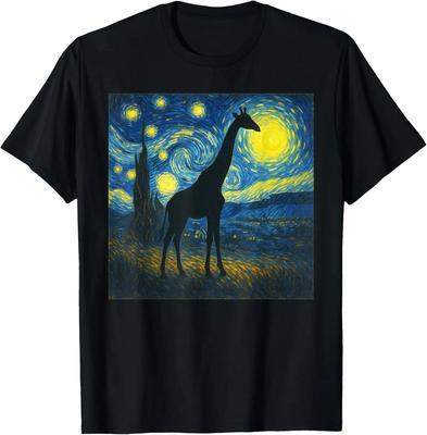 Starry Night Van Gogh Giraffe Animal Funny Graphic T-Shirt
