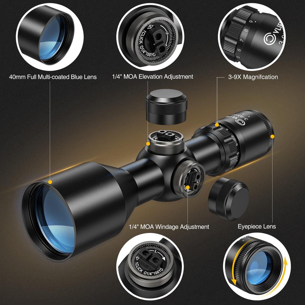 3-9x40 Compact RifleScope Crosshair Reticle with Mounts for Quick Aiming Made Of High-strength Aluminum Alloy