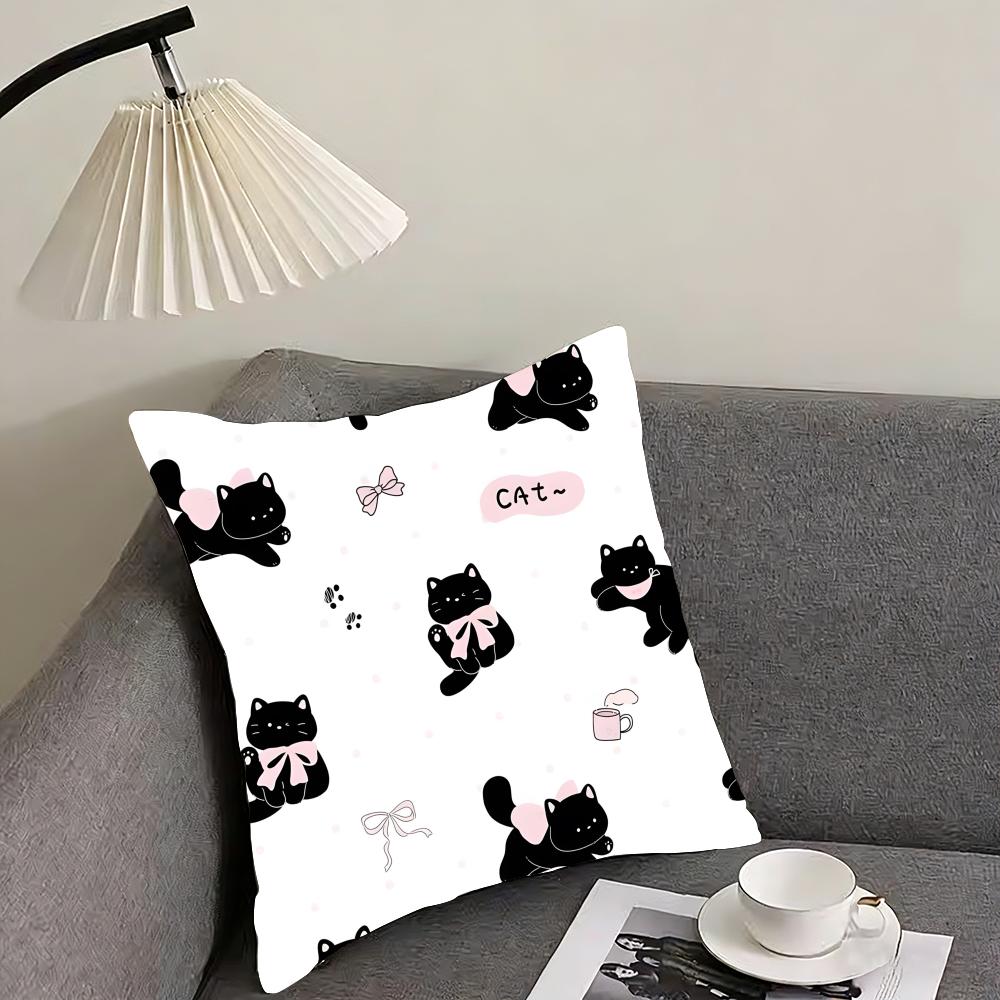 

Cute cartoon little black cat Cushion Cover Reversible Plush Pillow Cover – For car, sofa, bedroom, perfect as a gift. 12x12Inch