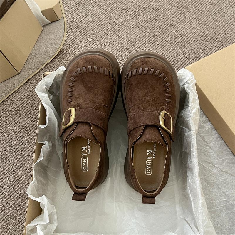 

Ретро все включено женские весенне-осенние новые туфли-лоферы из модной кожи на платформе 40 темно-коричневого