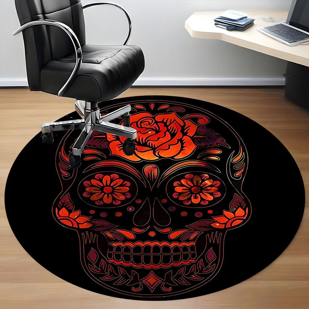 1pc Sugar Skull Design Chair Carpet for Office, Round Non Slip Durable Large Size Office Carpet, Suitable for Office
