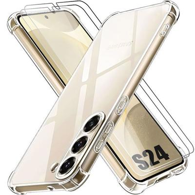 Case for Samsung Galaxy S24 - BOOLING - Transparent Silicone + 2 Tempered Glass
