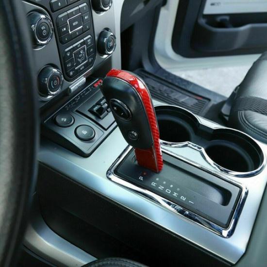 Red Soft Soft Carbon Fiber Gear Shift Knob Trim Stickers For 09-14 Ford F-150