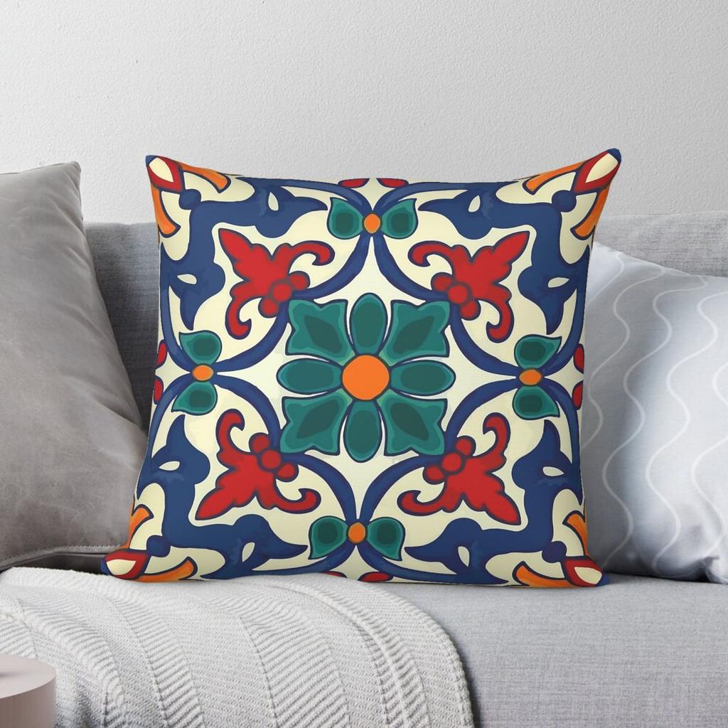 Baroque Mexican Tile Ceramic Square Pillowcase Polyester Linen Velvet Printed Zip Decorative Throw Pillow Case Car Cushion Cover