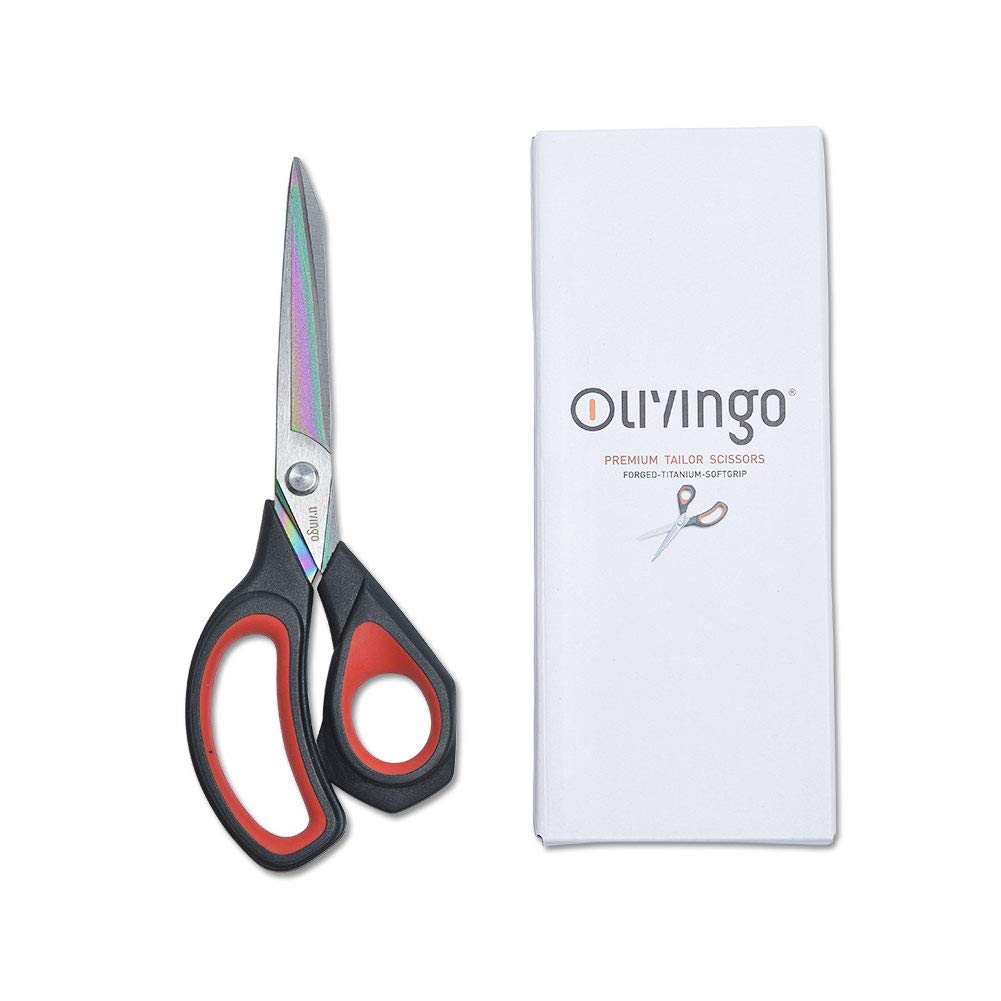 LIVINGO 22cm Fabric Forged Stainless Steel Scissors for and Premium Tailor Scissors with Titanium Coated Sharp and Soft Handles for Office Use