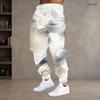 Men S Plus Size Abstract Printed Drawstring Jogger Pants White Grey Beige Cuffed Ankle Side Pockets Trousers