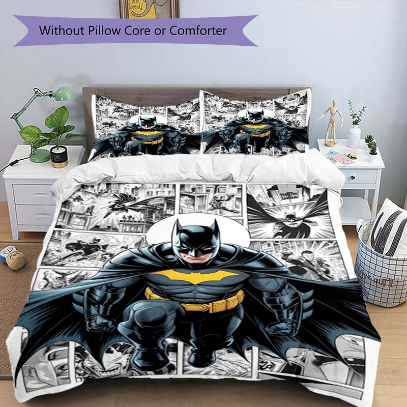 3pcs Duvet Cover Set (1*Duvet Cover + 2*Pillowcase, Without Core),Batman Print Bedding Set, Bedroom Decor, All‑Season, Birthday Gift