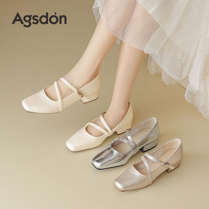 Augustine silver single shoes women's summer 2025 new French light mouth ballet with skirt thick heel Mary Jane sandals