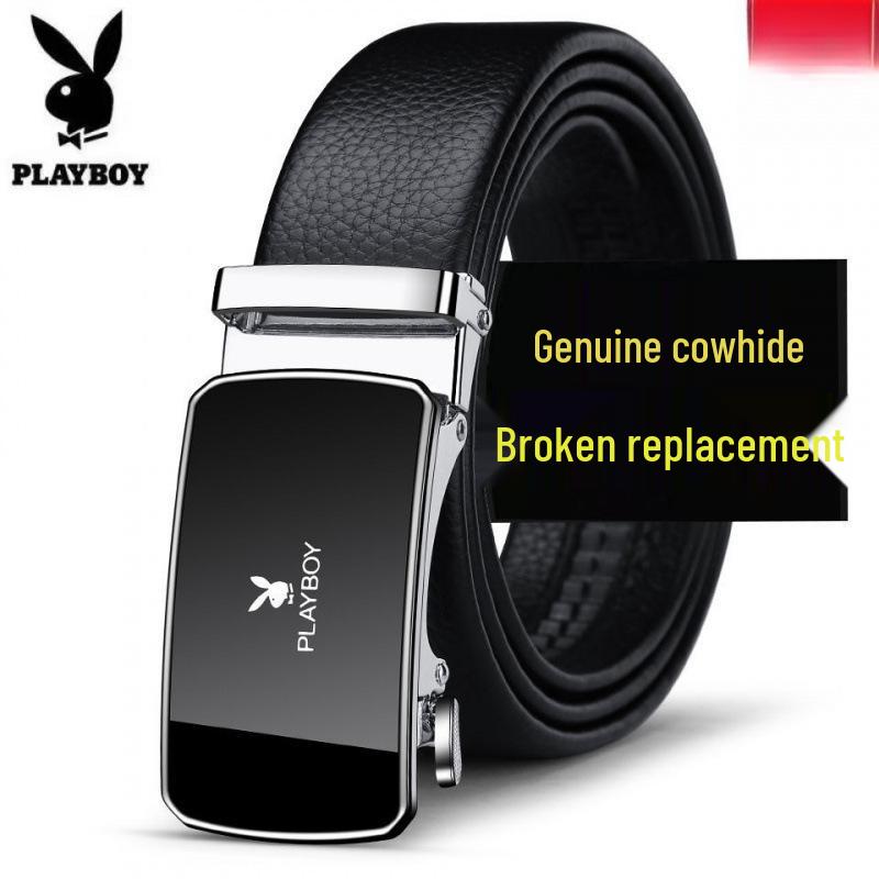 Playboy Men's Genuine Leather Automatic Buckle Belt - Business & Casual Fashion