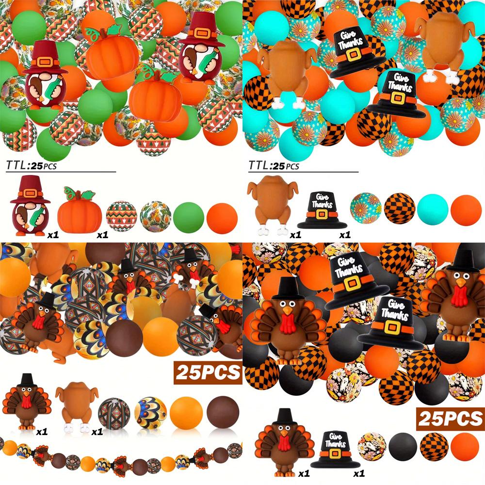 5/25PCS Thanksgiving-Themed Silicone Beads Set, Perfect for DIY Crafting Keychains, Necklaces, Bracelets & More